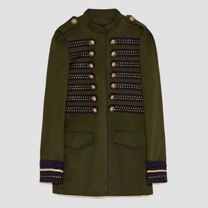 ZARA ARMY GREEN, BLUE & GOLD MILITARY JACKET FULLY LINED BUTTON DETAIL SMALL NWT